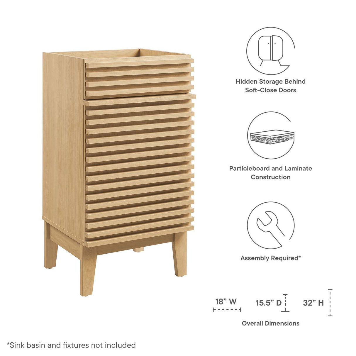 Render 18" Bathroom Vanity Cabinet (Sink Basin Not Included)