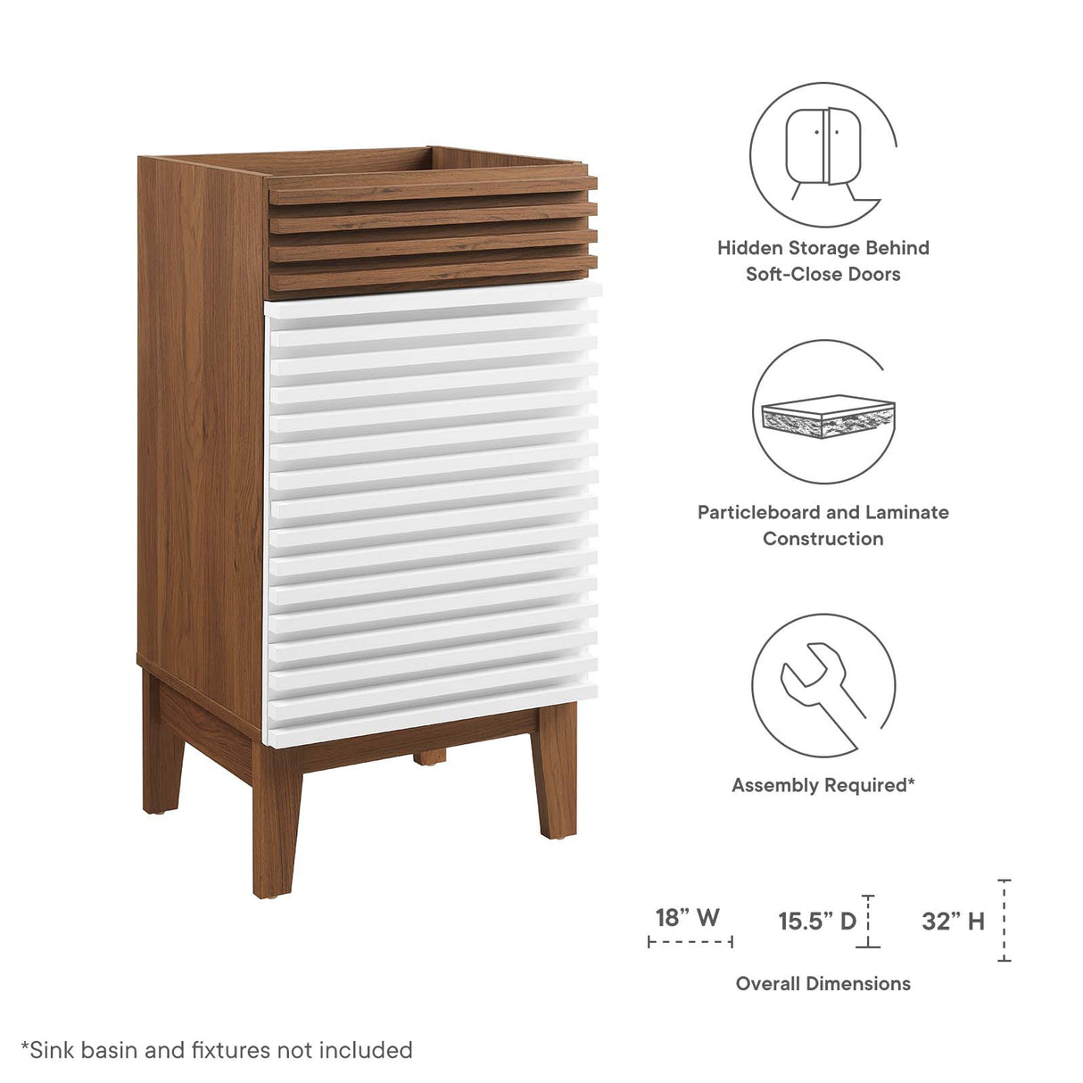 Render 18" Bathroom Vanity Cabinet (Sink Basin Not Included)