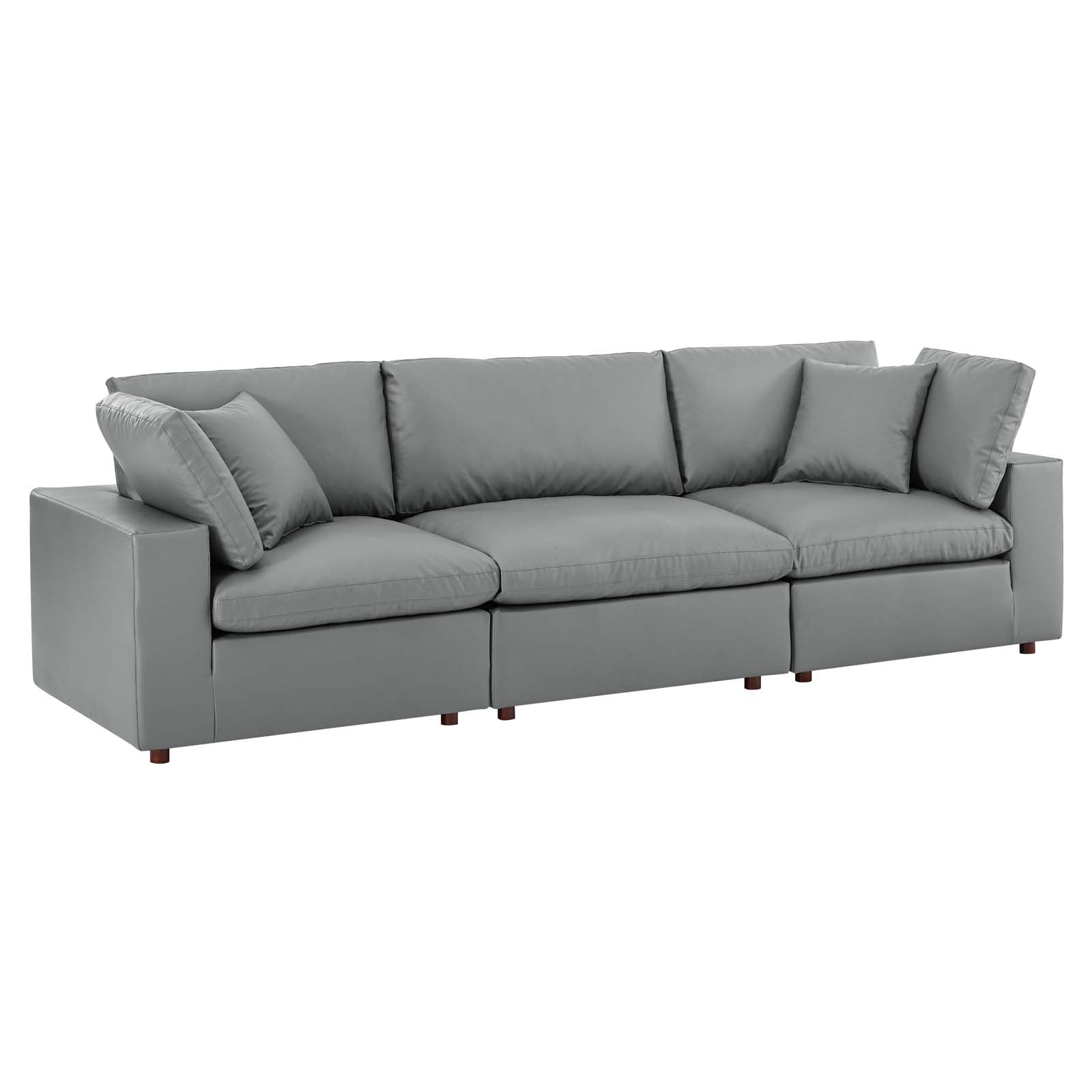 Commix Down Filled Overstuffed Vegan Leather 3-Seater Sofa