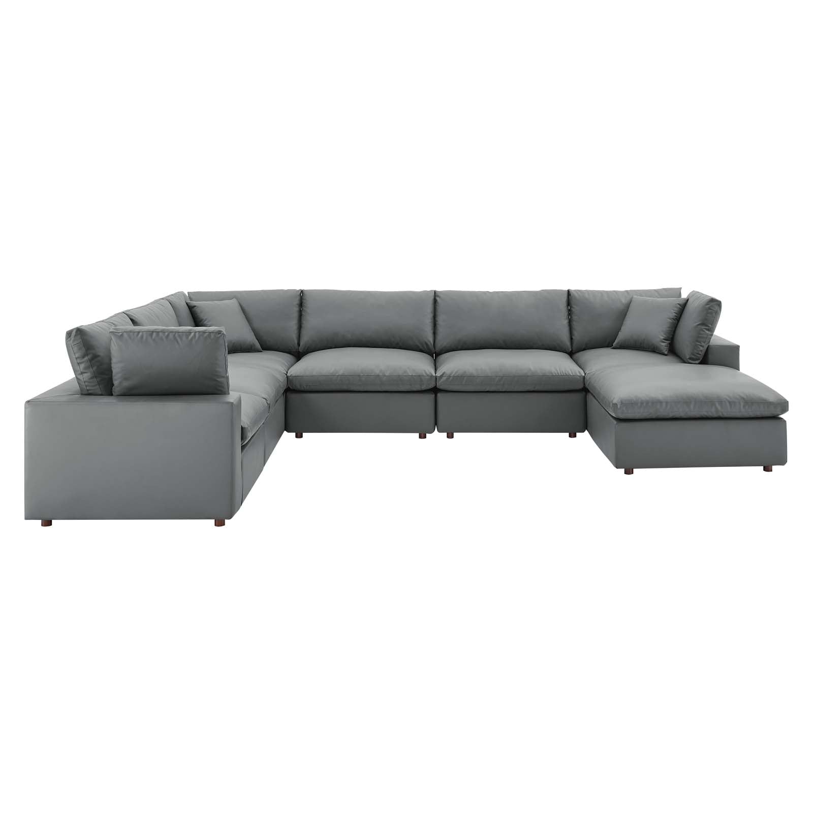 Commix Down Filled Overstuffed Vegan Leather 7-Piece Sectional Sofa