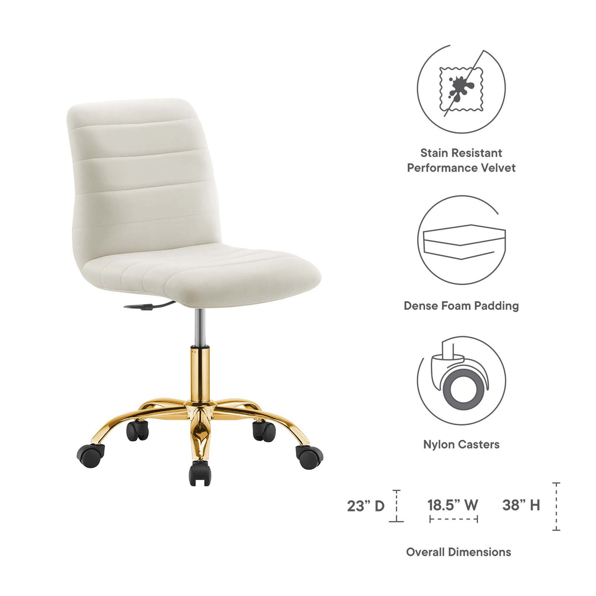 Ripple Armless Performance Velvet Office Chair