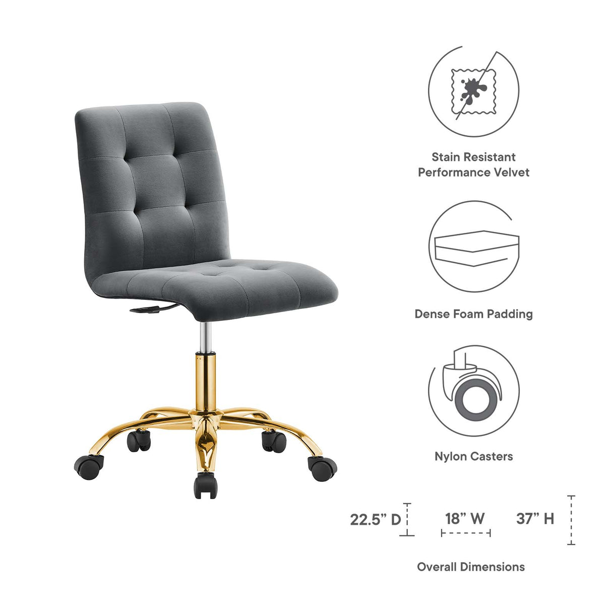 Prim Armless Performance Velvet Office Chair