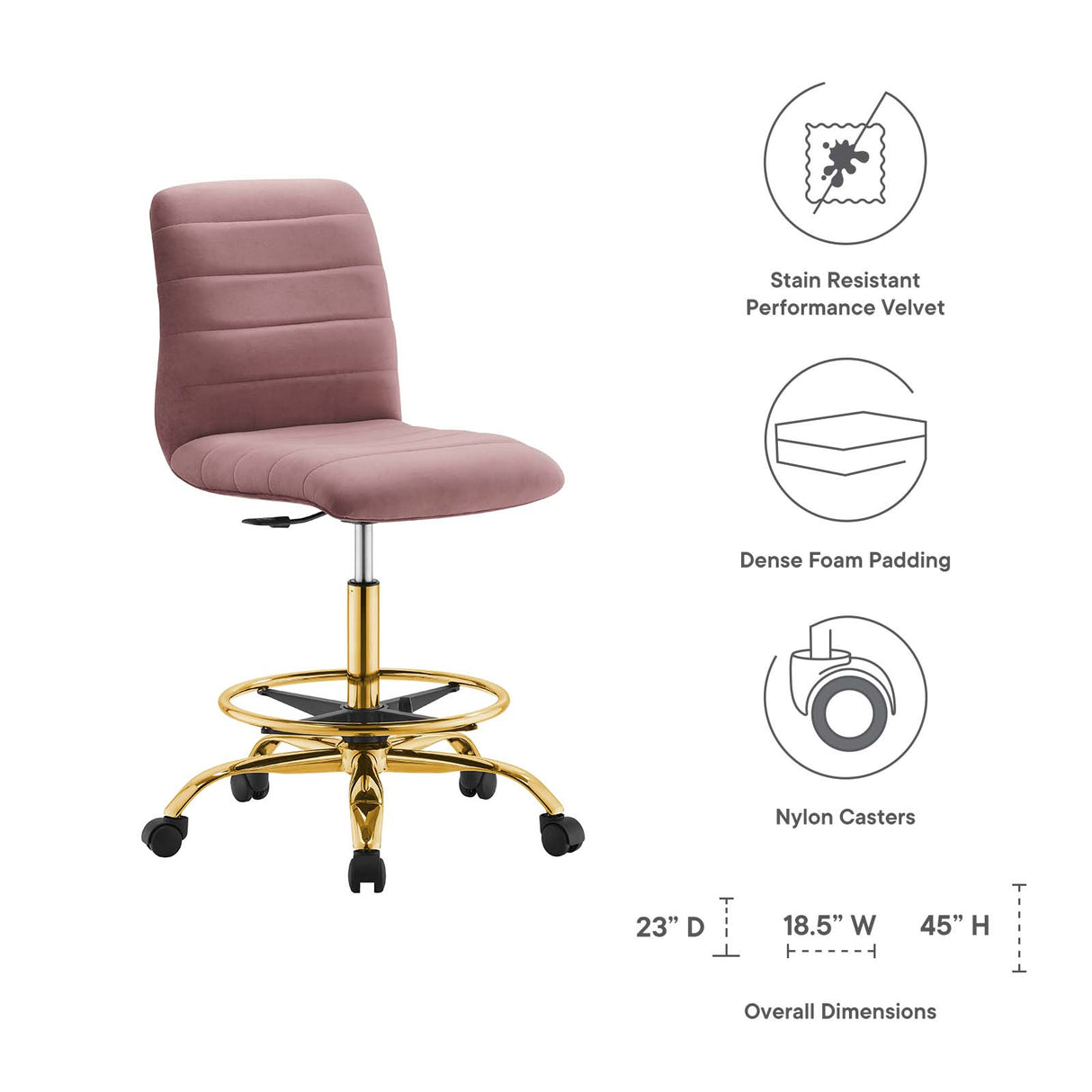 Ripple Armless Performance Velvet Drafting Chair