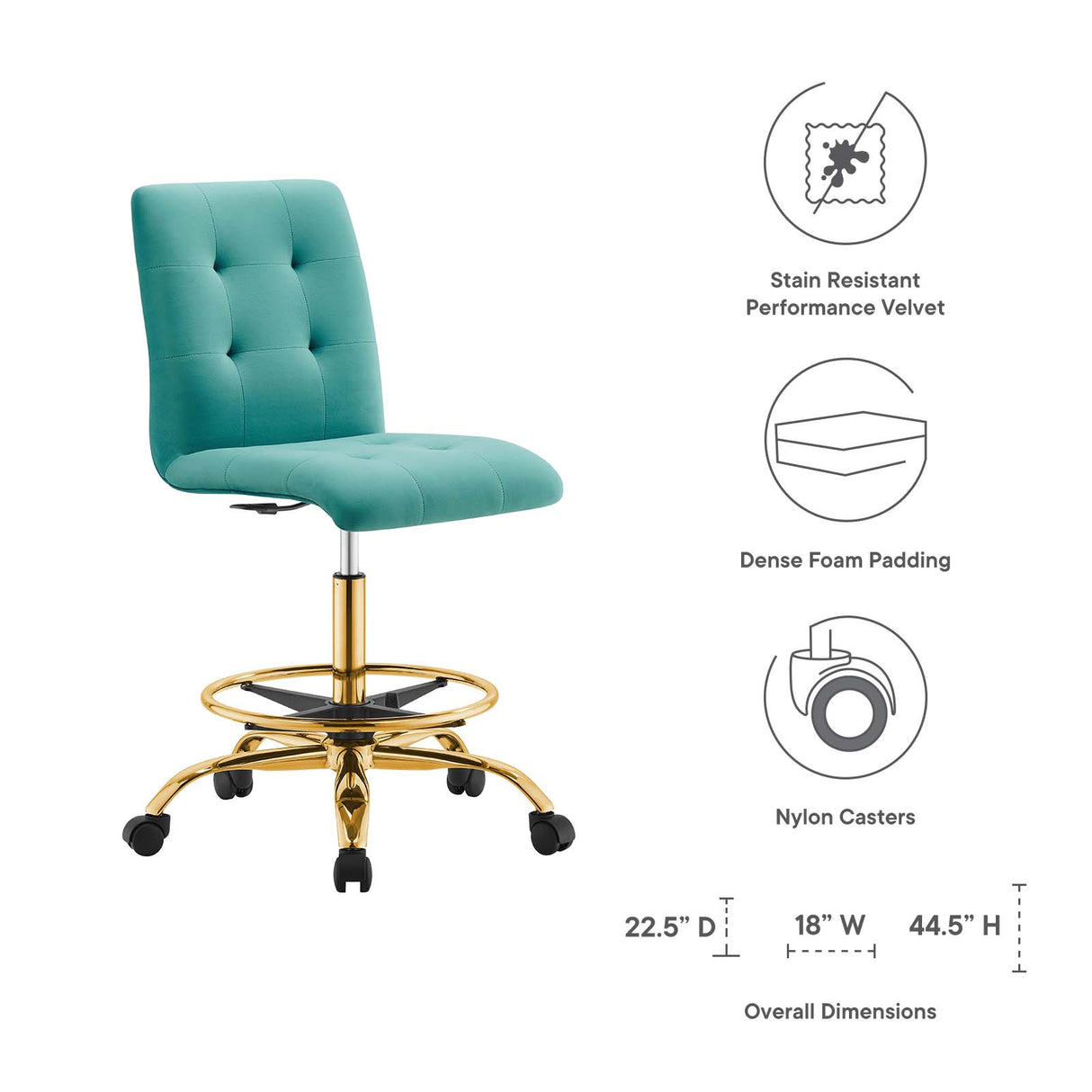 Prim Armless Performance Velvet Drafting Chair