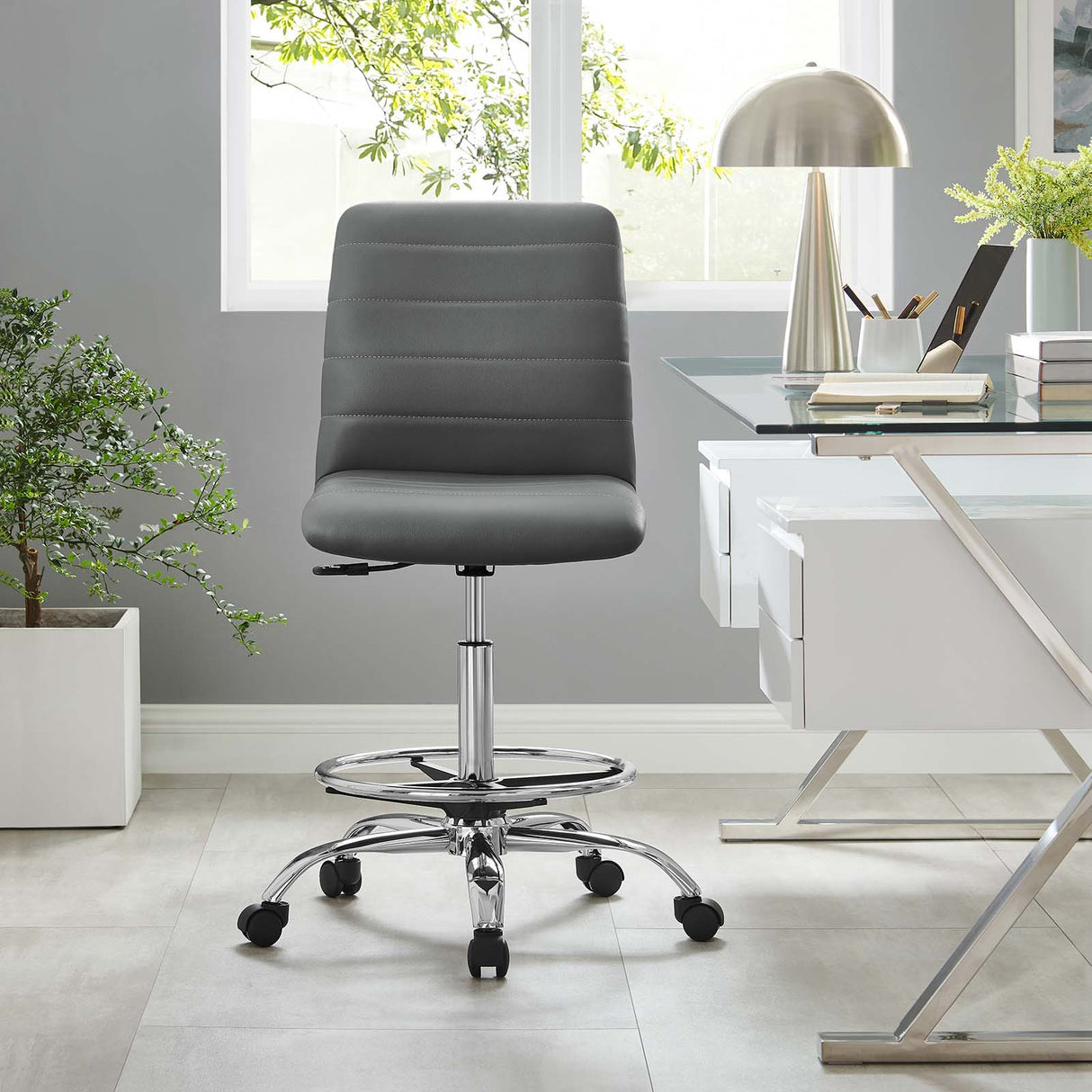 Ripple Armless Vegan Leather Drafting Chair