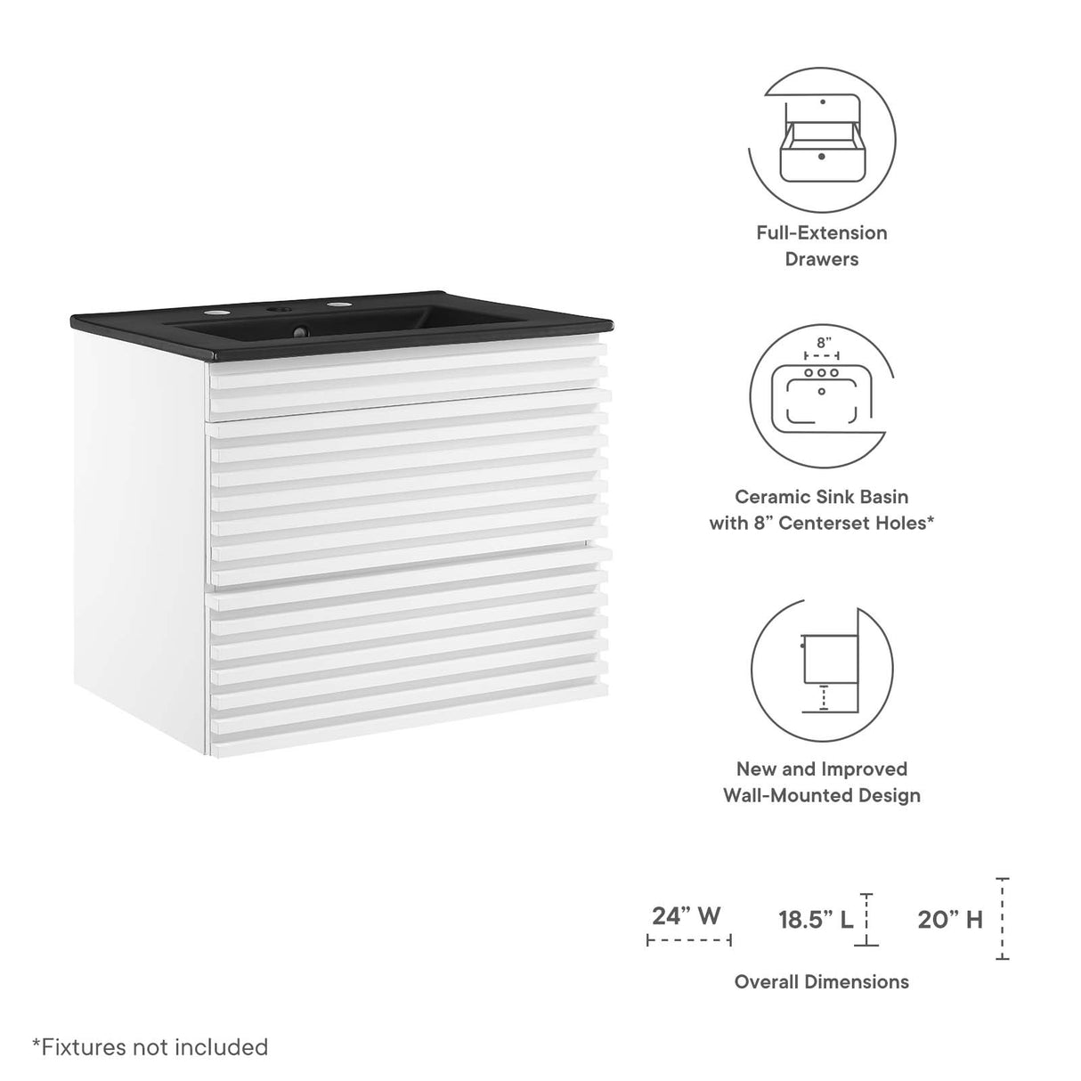 Render 24 In. Floating Bathroom Vanity with Ceramic Sink Top & Soft Closing Drawers