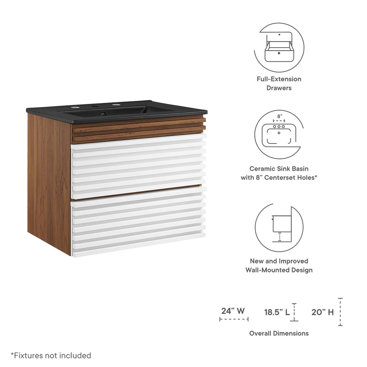 Render 24 In. Floating Bathroom Vanity with Ceramic Sink Top & Soft Closing Drawers