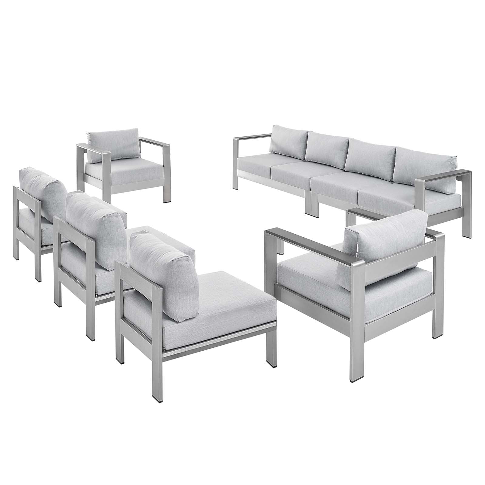 Shore Sunbrella Fabric Outdoor Patio Aluminum 7 Piece Sectional Sofa Set