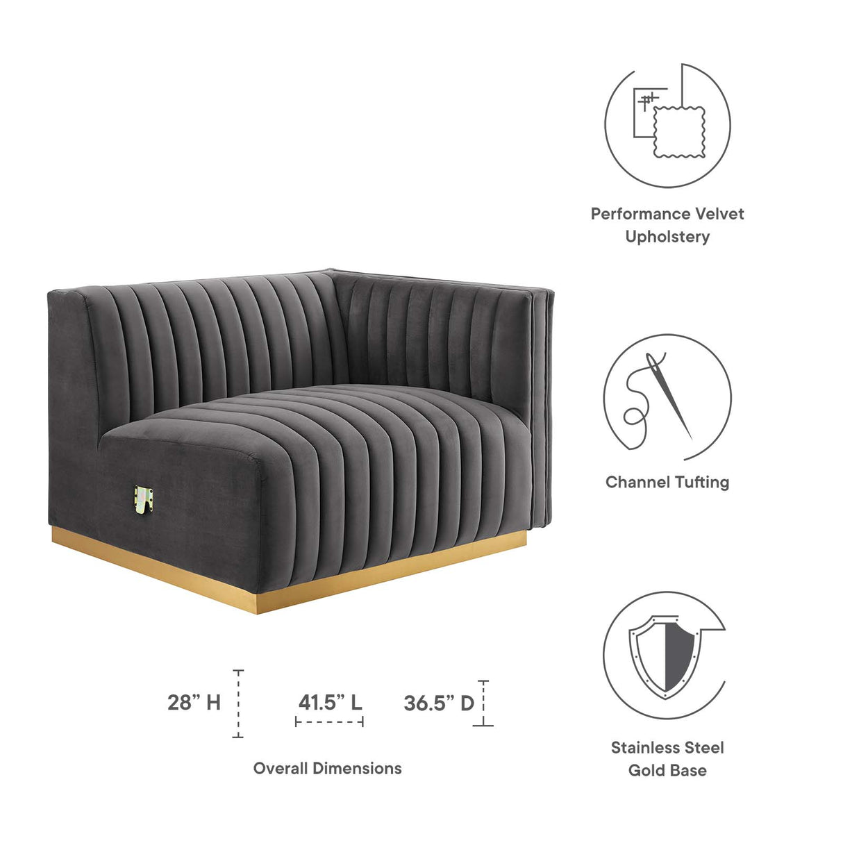 Conjure Channel Tufted Performance Velvet Right - Arm Chair - BUILDMYPLACE
