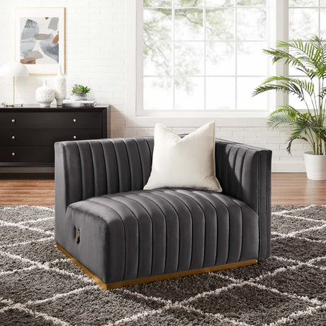 Conjure Channel Tufted Performance Velvet Right - Arm Chair - BUILDMYPLACE