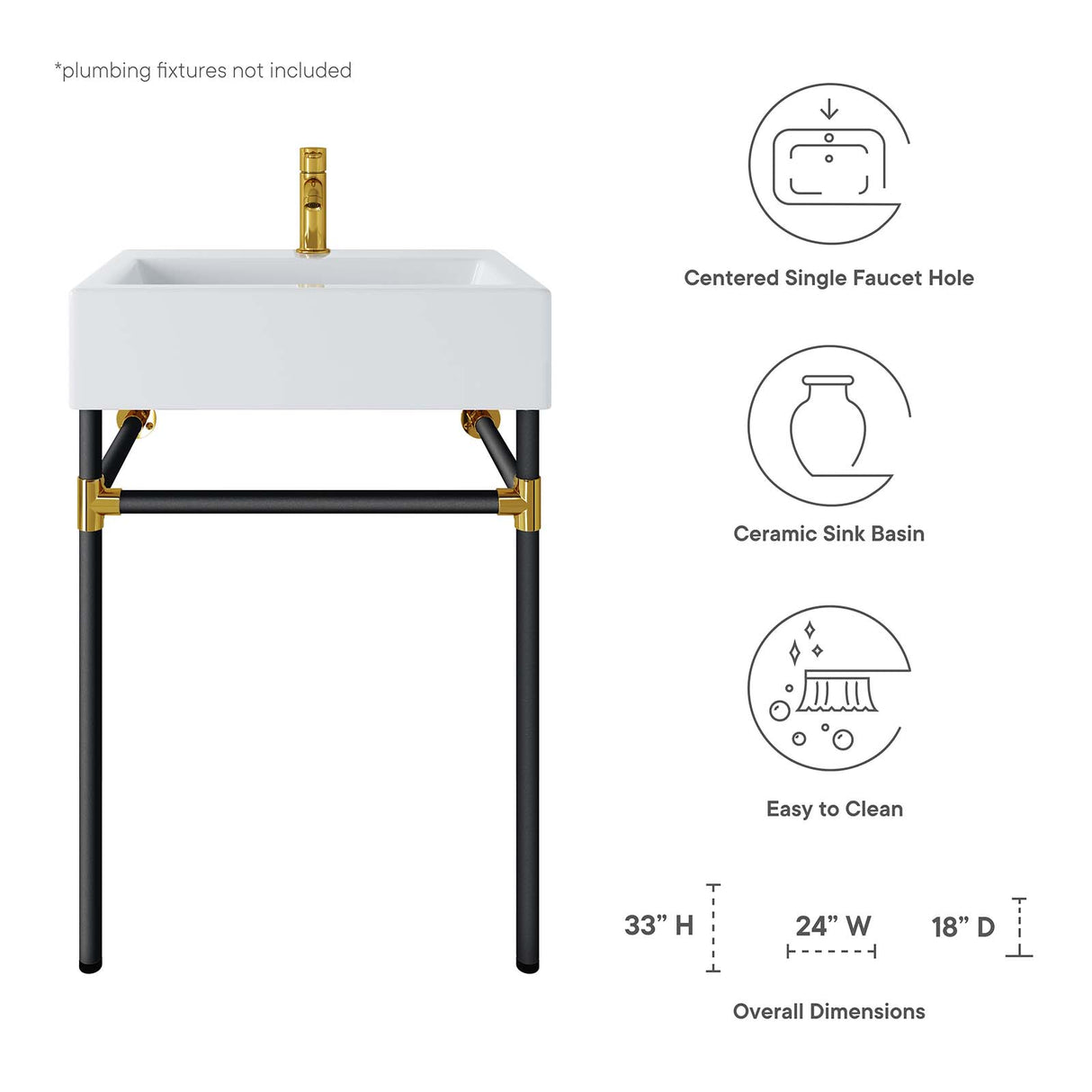 Redeem 24" Wall-Mount Black Stainless Steel Bathroom Vanity