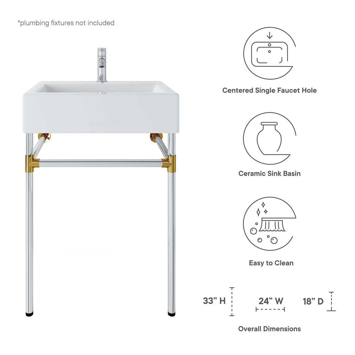 Redeem Silver Stainless Steel Wall-Mount Bathroom Vanity