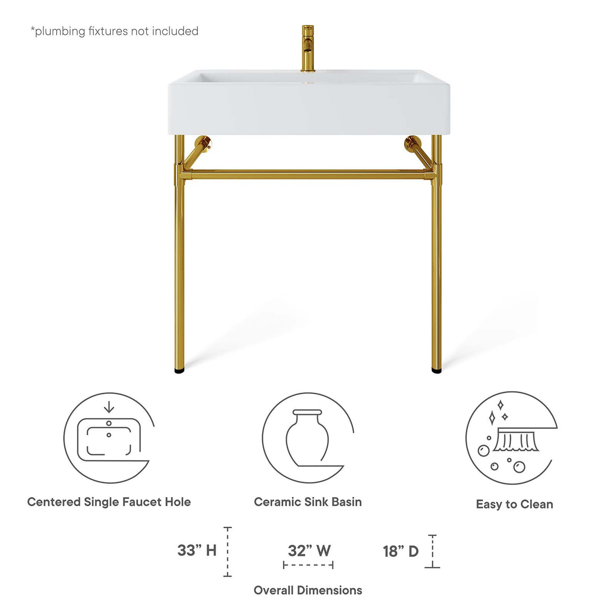 Redeem Wall-Mount Gold Stainless Steel Bathroom Vanity