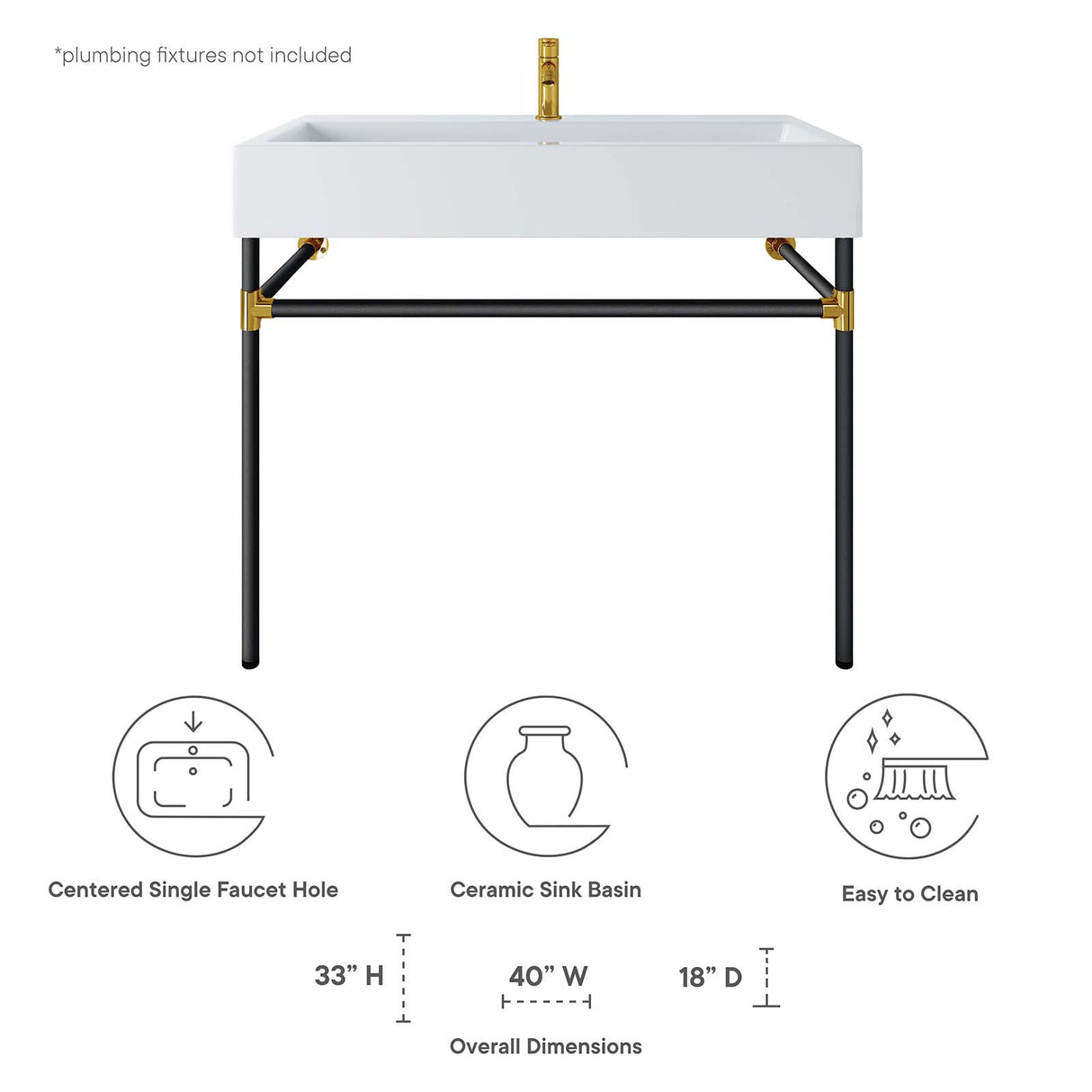 Redeem Black Stainless Steel Wall-Mount Bathroom Vanity