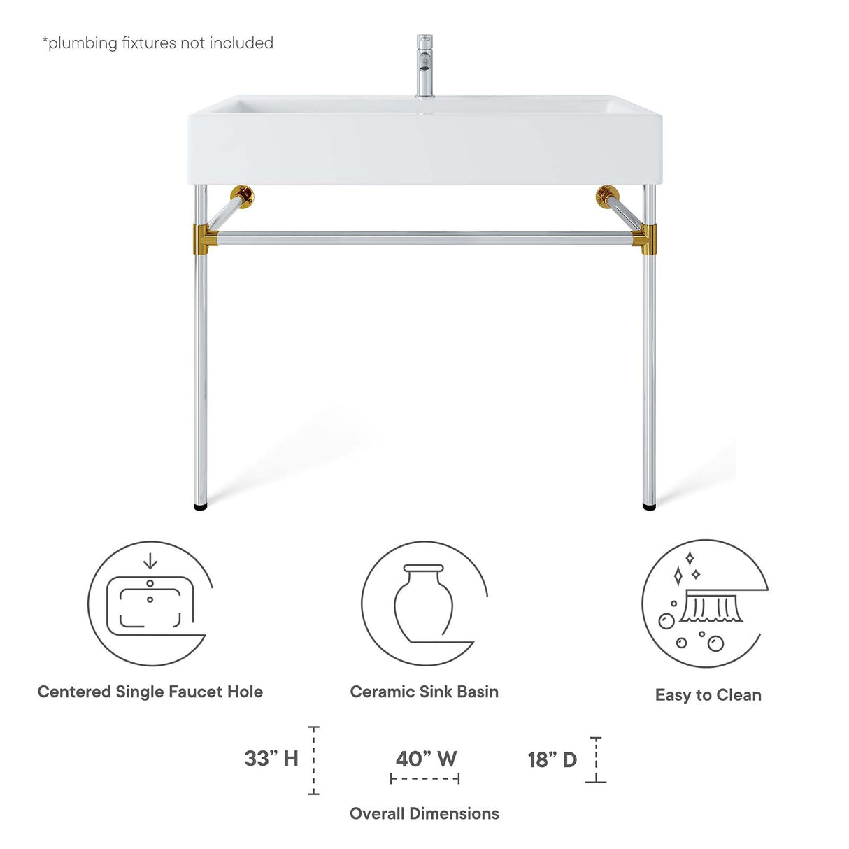 Redeem Silver Stainless Steel Wall-Mount Bathroom Vanity