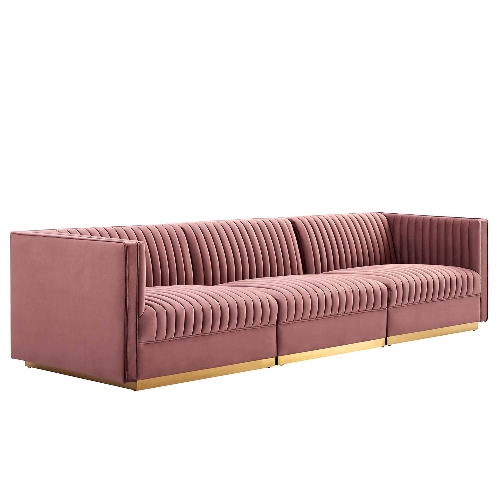 Sanguine Channel Tufted Performance Velvet 3-Seat Modular Sectional Sofa