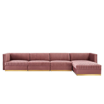 Sanguine Channel Tufted Performance Velvet 5-Piece Modular Sectional Sofa