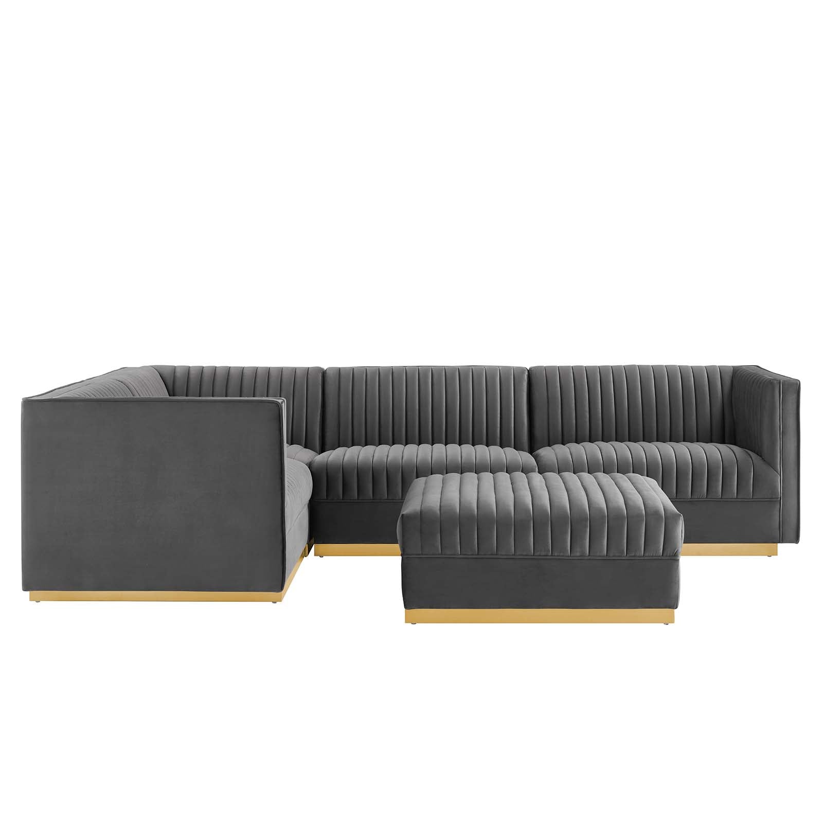 Sanguine Channel Tufted Performance Velvet 5-Piece Left-Facing Modular Sectional Sofa