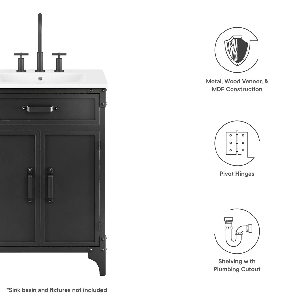 Steamforge Bathroom Vanity Cabinet (Sink Basin Not Included)