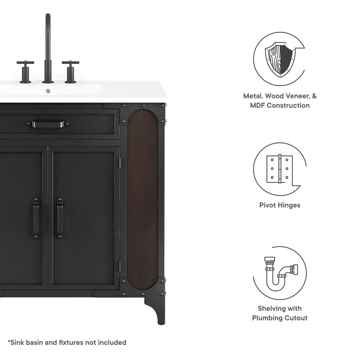 Steamforge Bathroom Vanity Cabinet (Sink Basin Not Included)