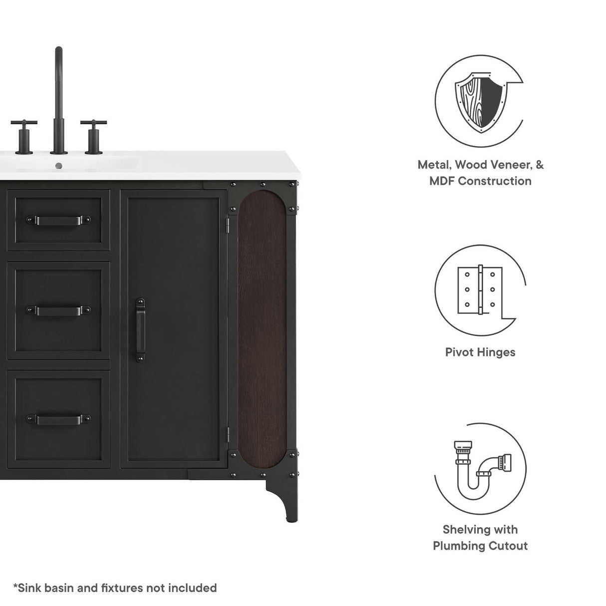 Steamforge Bathroom Vanity Cabinet (Sink Basin Not Included)