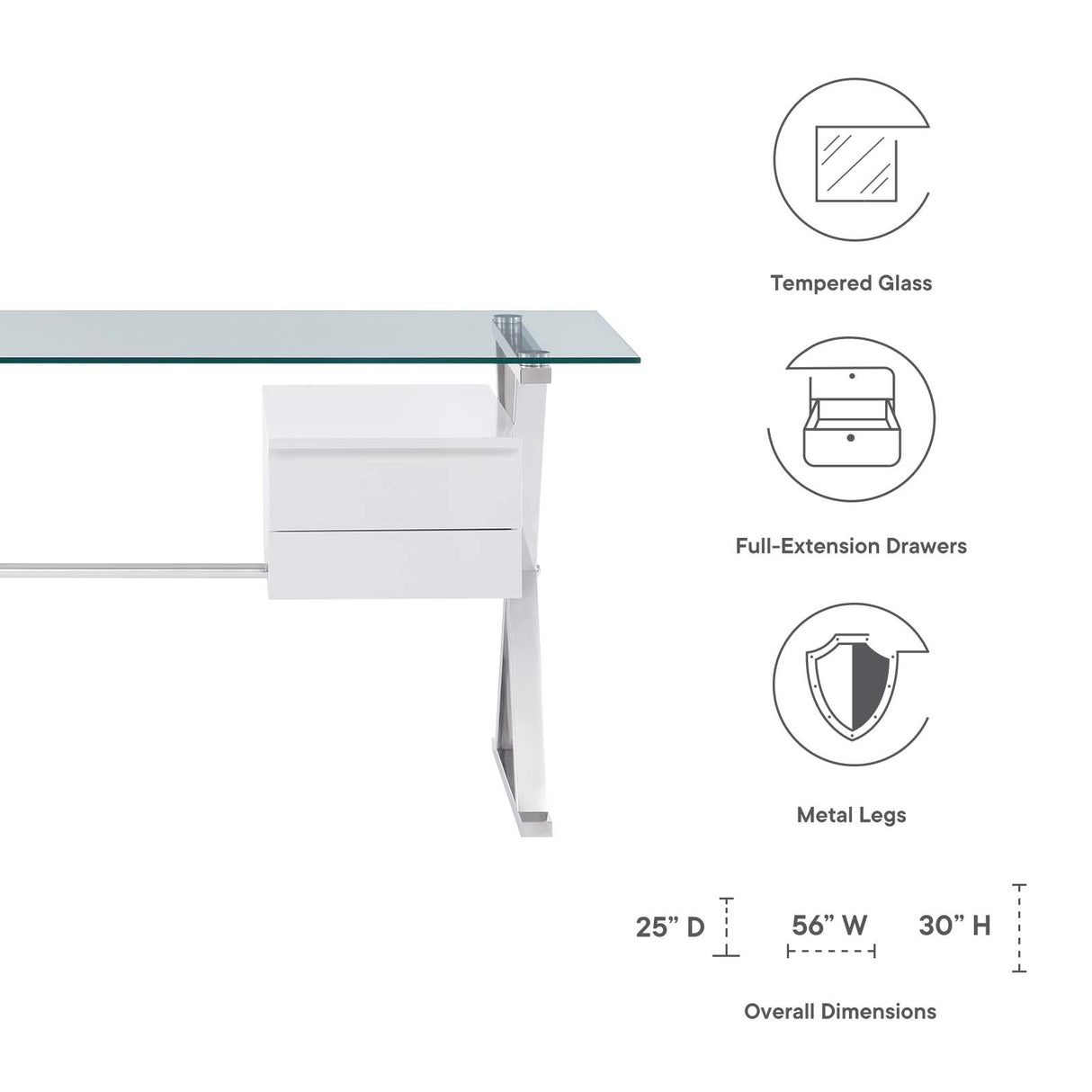 Sector 56" Glass Top Glass Office Desk