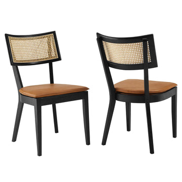 Caledonia Black Tan Vegan Leather Upholstered Wood Dining Chairs - Set of 2