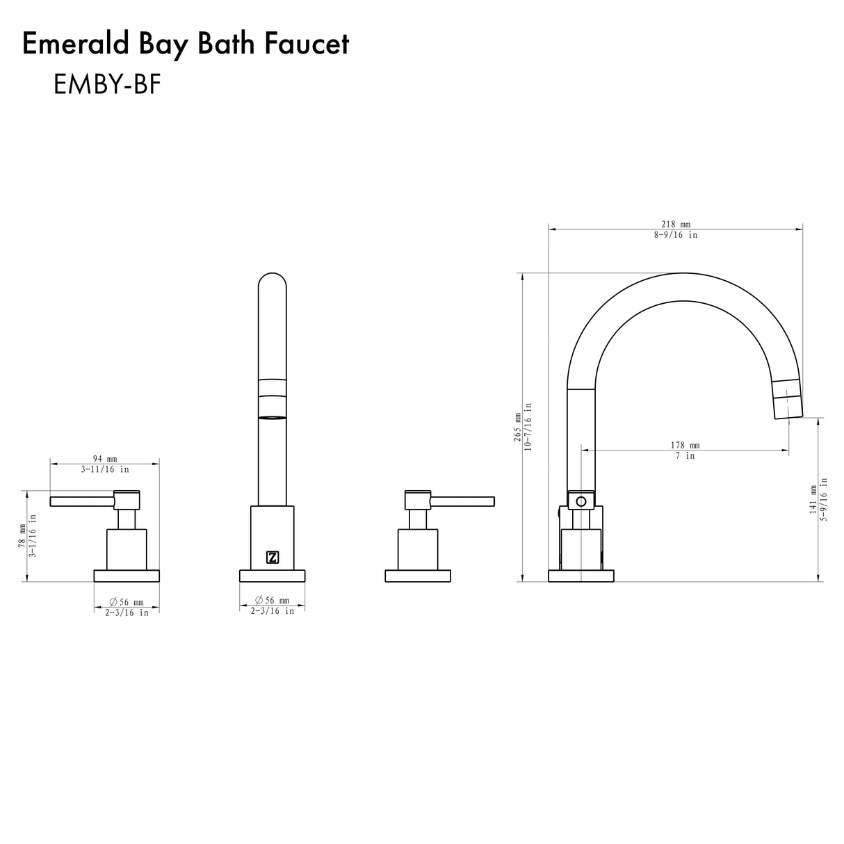 ZLINE Autograph Edition Emerald Bay Bath Faucet in Matte Black (EMBY-BF-MB)