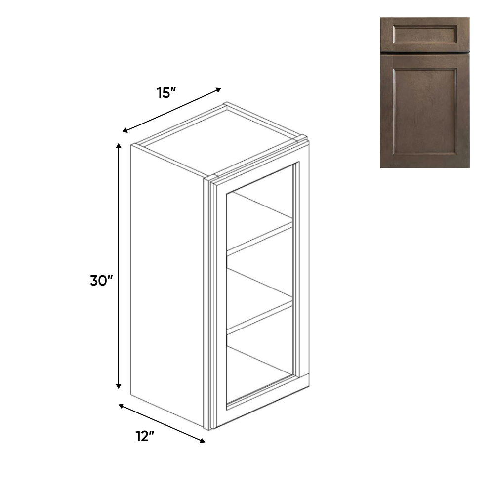 RTA - Essence Cemento - Single Glass Door Wall Cabinets - 15"W x 30"H x 12"D - ESC-W1530GD