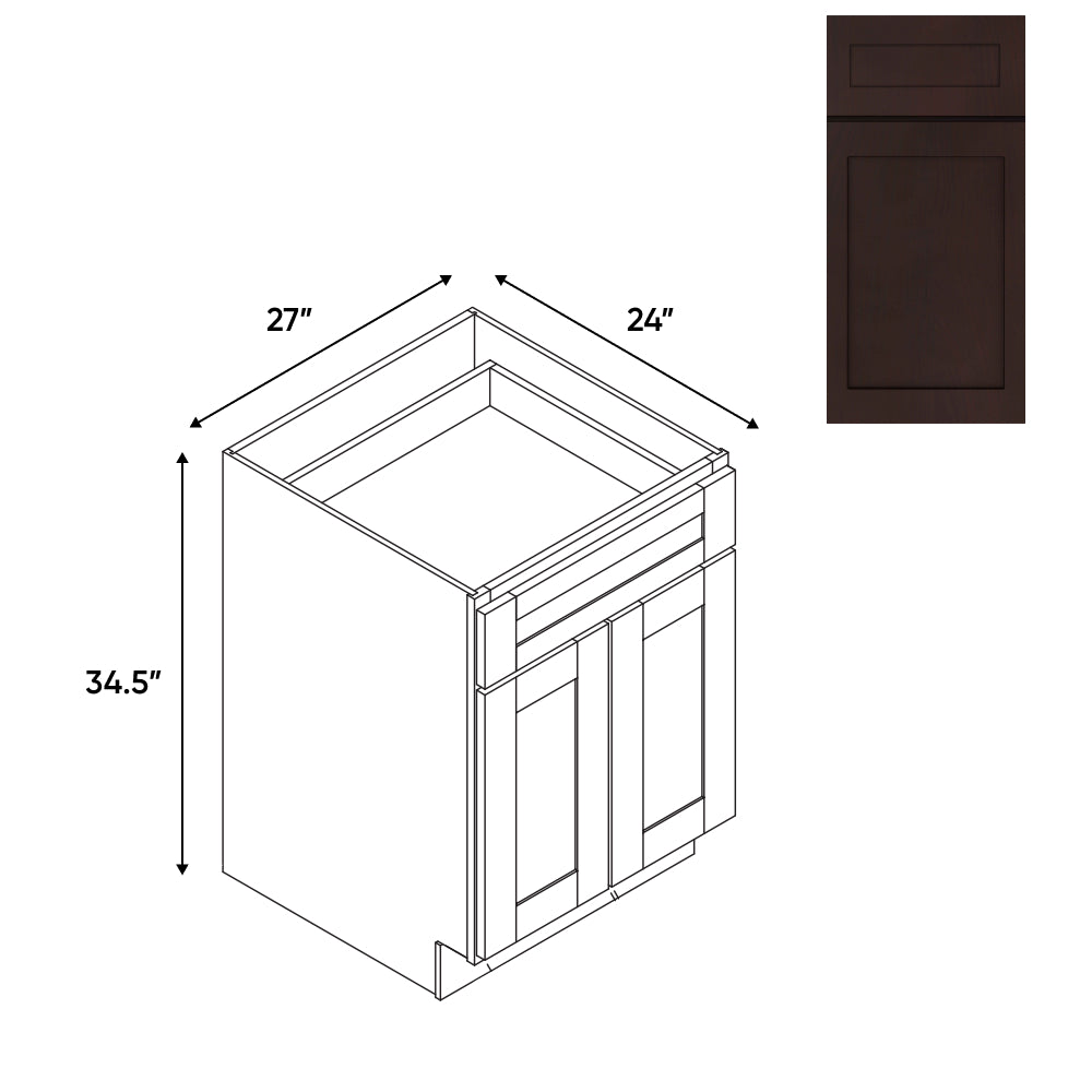 RTA - Beech Espresso - 27"W - Base Cabinet with 2 Door 1 Drawer 1 Shelf - 27"W x 34.5"H x 24"D - BE-B27