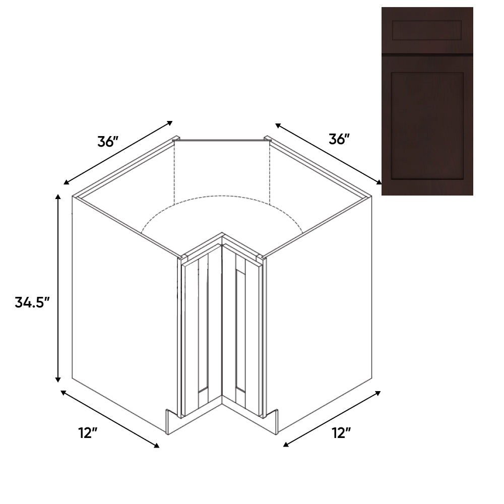 RTA - Beech Espresso - Lazy Susan - 1 Door 2 Wood Turning Shelf - 36"W x 34.5"H x 36"D - BE-LS3612