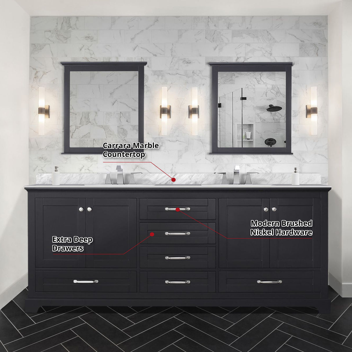 Dukes 80 in. Bathroom Freestanding Bathroom Vanity With Undermount Ceramic Sink with White Carrara Marble Top