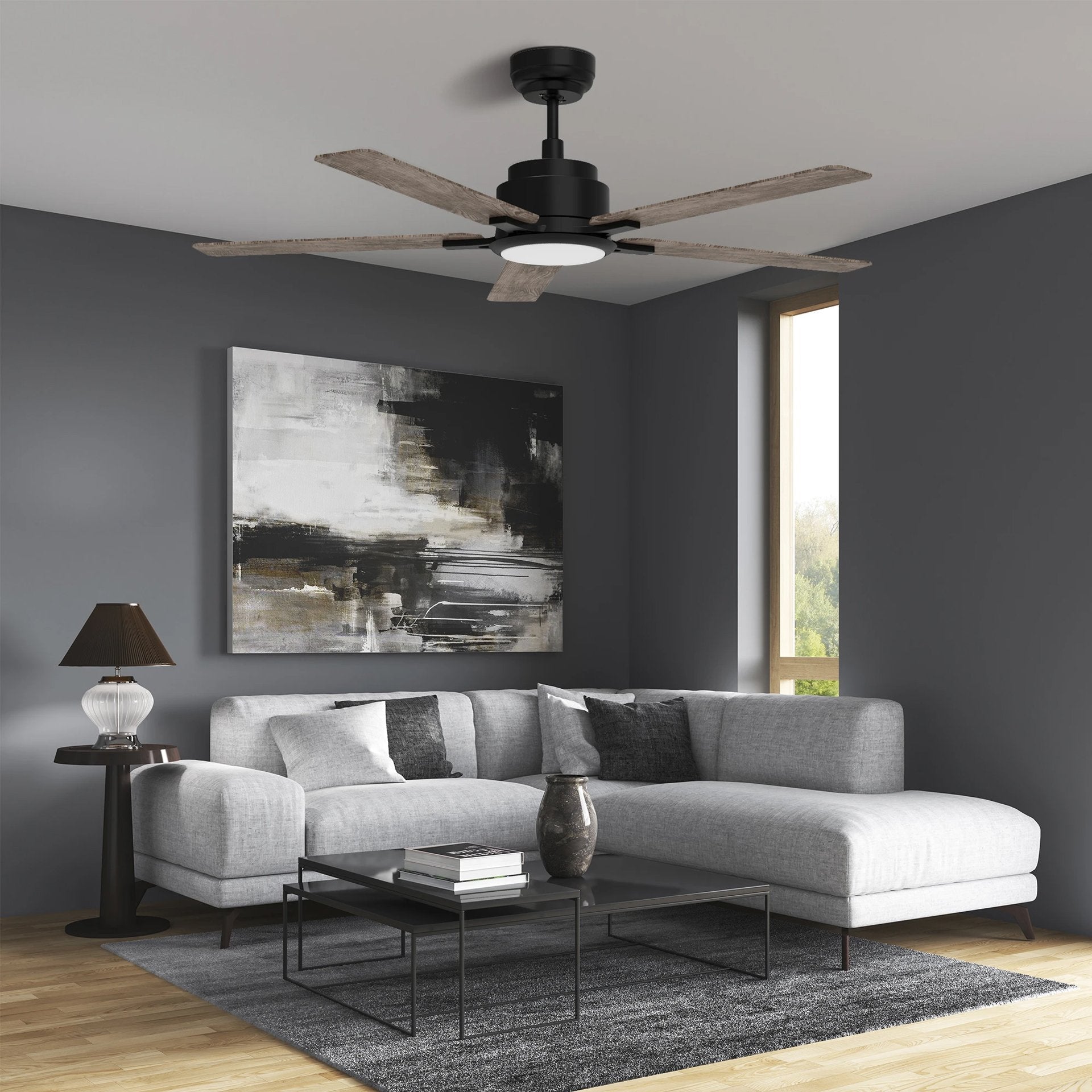 Essex 52" In. Black/ 5 Blade Smart Ceiling Fan with Dimmable LED Light Kit Works with Remote Control, Wi-Fi apps and Voice control via Google Assistant/Alexa/Siri