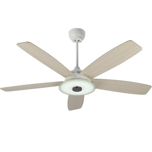 Striker White/Wood 5 Blade Smart Ceiling Fan with Dimmable LED Light Kit Works with Remote Control, Wi-Fi apps and Voice control via Google Assistant/Alexa/Siri