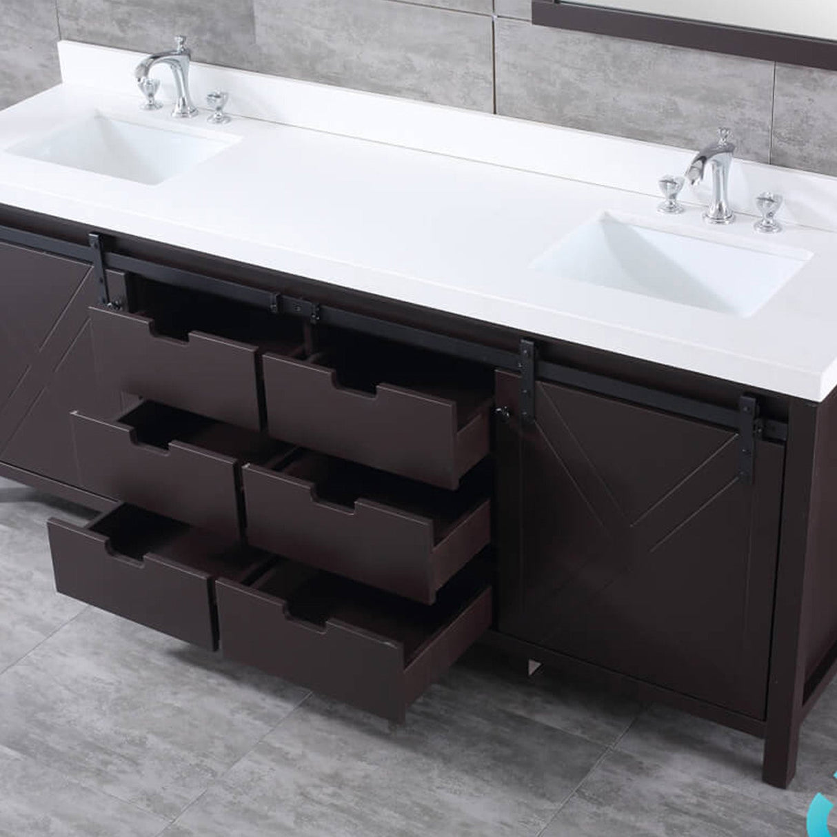 Marsyas Brown Freestanding Bathroom Vanity with White Quartz top, White Square Sink