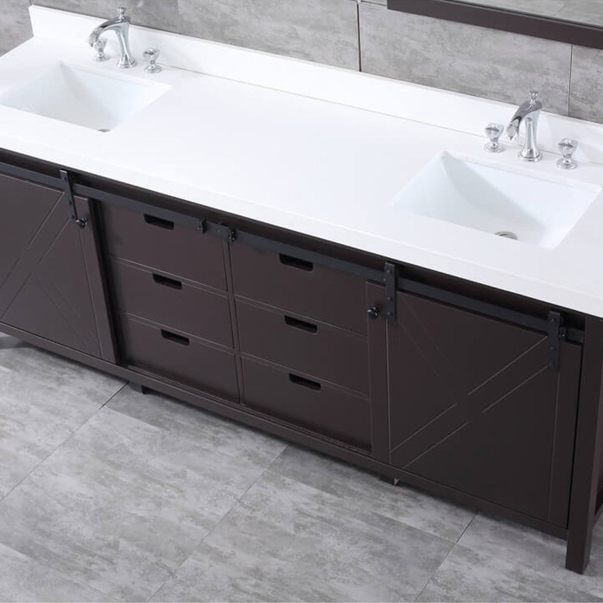 Marsyas Brown Freestanding Bathroom Vanity with White Quartz top, White Square Sink