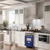 ZLINE 24 in. 2.8 cu. ft. Legacy Dual Fuel Range with 4 Burner Gas Cooktop and Electric Convection Oven in Stainless Steel and Blue Matte Door (RA-BM-24)