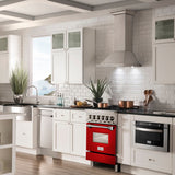 ZLINE 24 in. 2.8 cu. ft. Legacy Dual Fuel Range with 4 Burner Gas Cooktop and Electric Convection Oven in Stainless Steel and Red Matte Door (RA-RM-24)