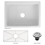 ZLINE 24 in. Venice Farmhouse Apron Front Reversible Single Bowl Fireclay Kitchen Sink with Bottom Grid in White Gloss (FRC5120-WH-24)