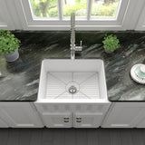 ZLINE 24 in. Venice Farmhouse Apron Front Reversible Single Bowl Fireclay Kitchen Sink with Bottom Grid in White Matte (FRC5120-WM-24)