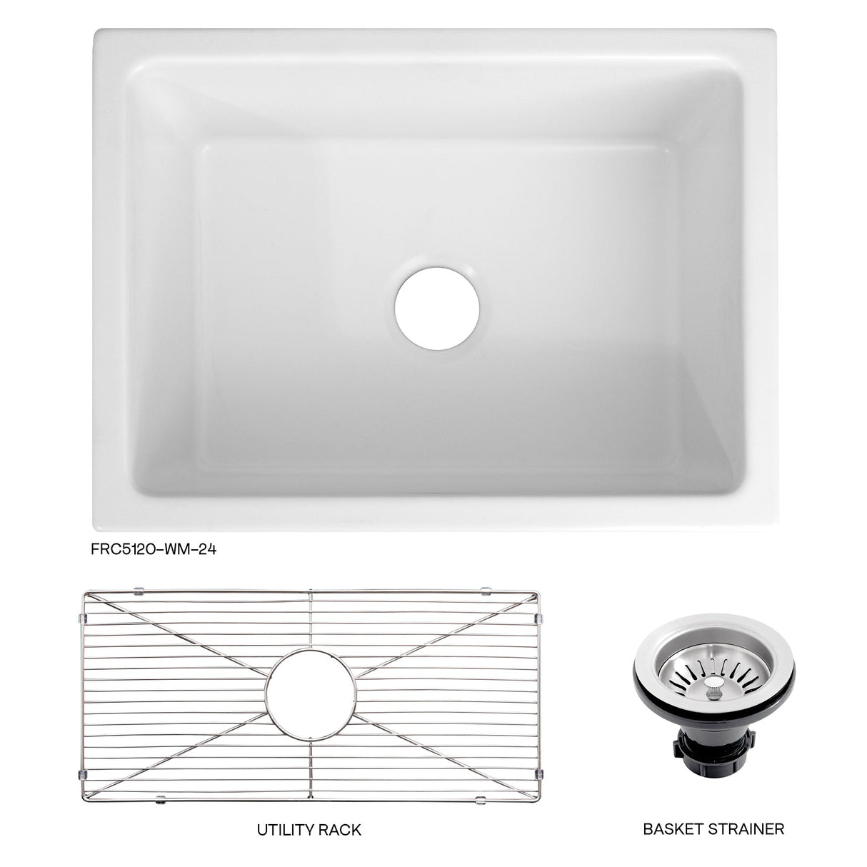 ZLINE 24 in. Venice Farmhouse Apron Front Reversible Single Bowl Fireclay Kitchen Sink with Bottom Grid in White Matte (FRC5120-WM-24)