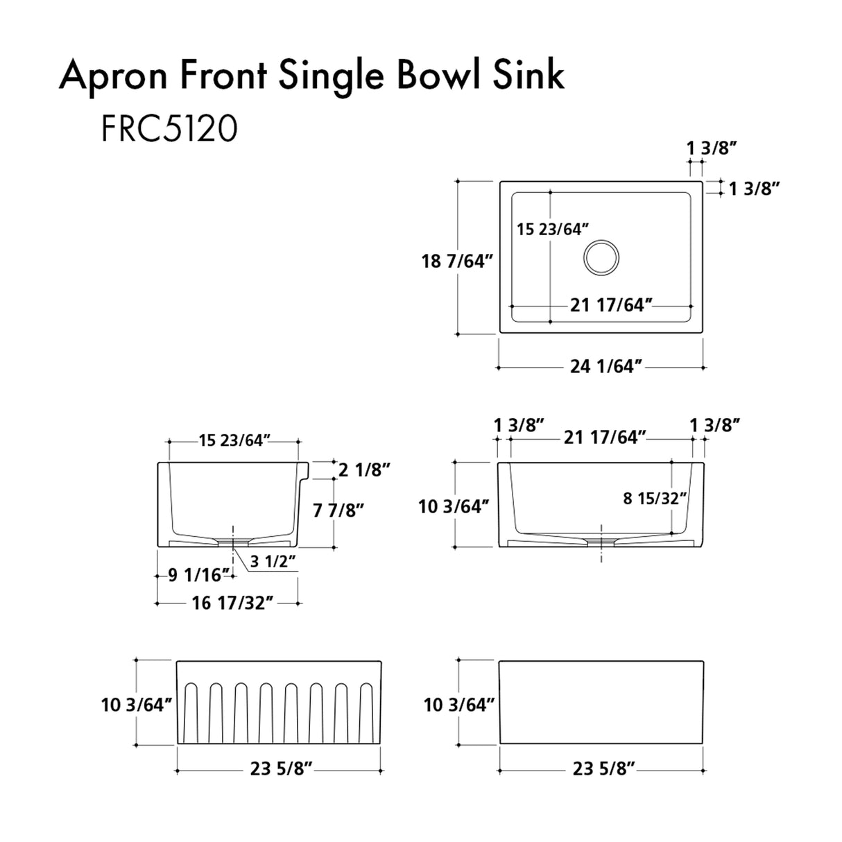 ZLINE 24 in. Venice Farmhouse Apron Front Reversible Single Bowl Fireclay Kitchen Sink with Bottom Grid in White Gloss (FRC5120-WH-24)