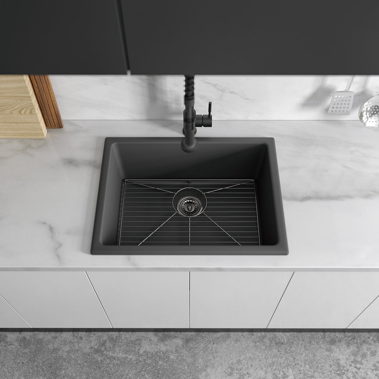 ZLINE 24 in. Rome Dual Mount Single Bowl Fireclay Kitchen Sink with Bottom Grid in Charcoal (FRC5123-CL-24)