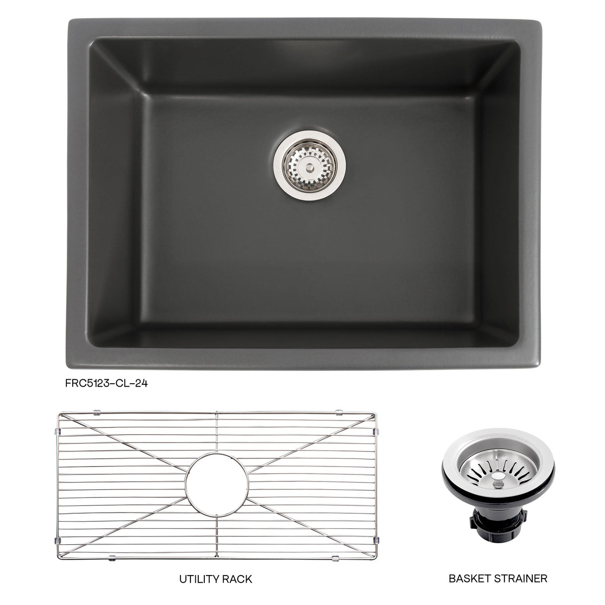 ZLINE 24 in. Rome Dual Mount Single Bowl Fireclay Kitchen Sink with Bottom Grid in Charcoal (FRC5123-CL-24)