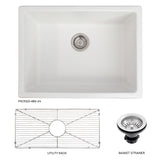 ZLINE 24 in. Rome Dual Mount Single Bowl Fireclay Kitchen Sink with Bottom Grid in White Matte (FRC5123-WM-24)