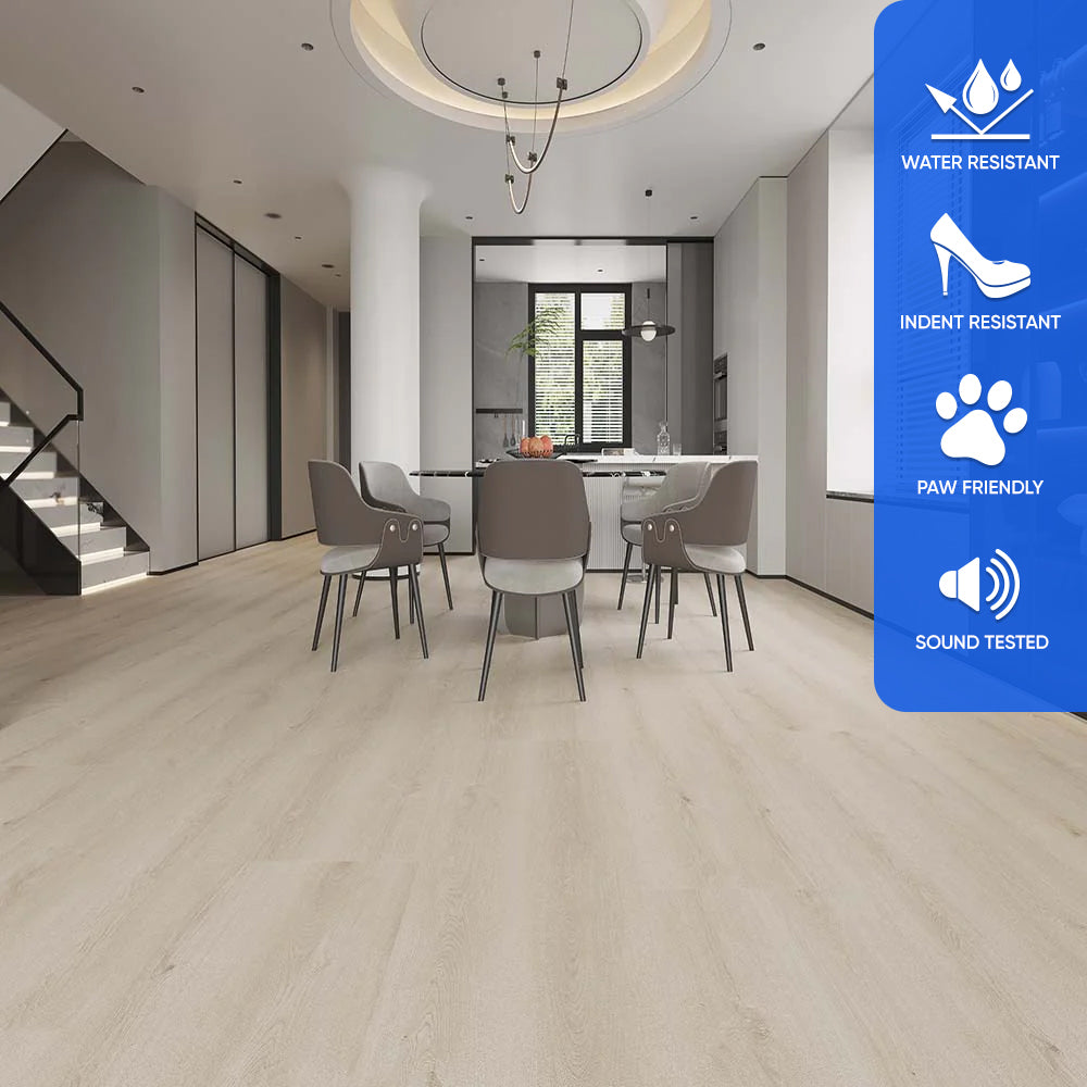 Laminate Water Resistant Flooring, Boardwalk Court, 60" x 9-1/4" x 12mm, AC4 Wear Layer - Comfort Heights Collections (19.16SQ FT/ CTN)