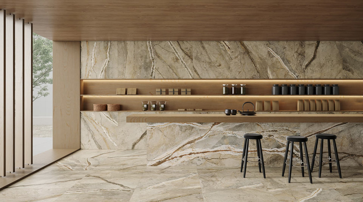 36 x 36 in Majesto Foresta Honed Rectified Colorsync Porcelain Tile installed