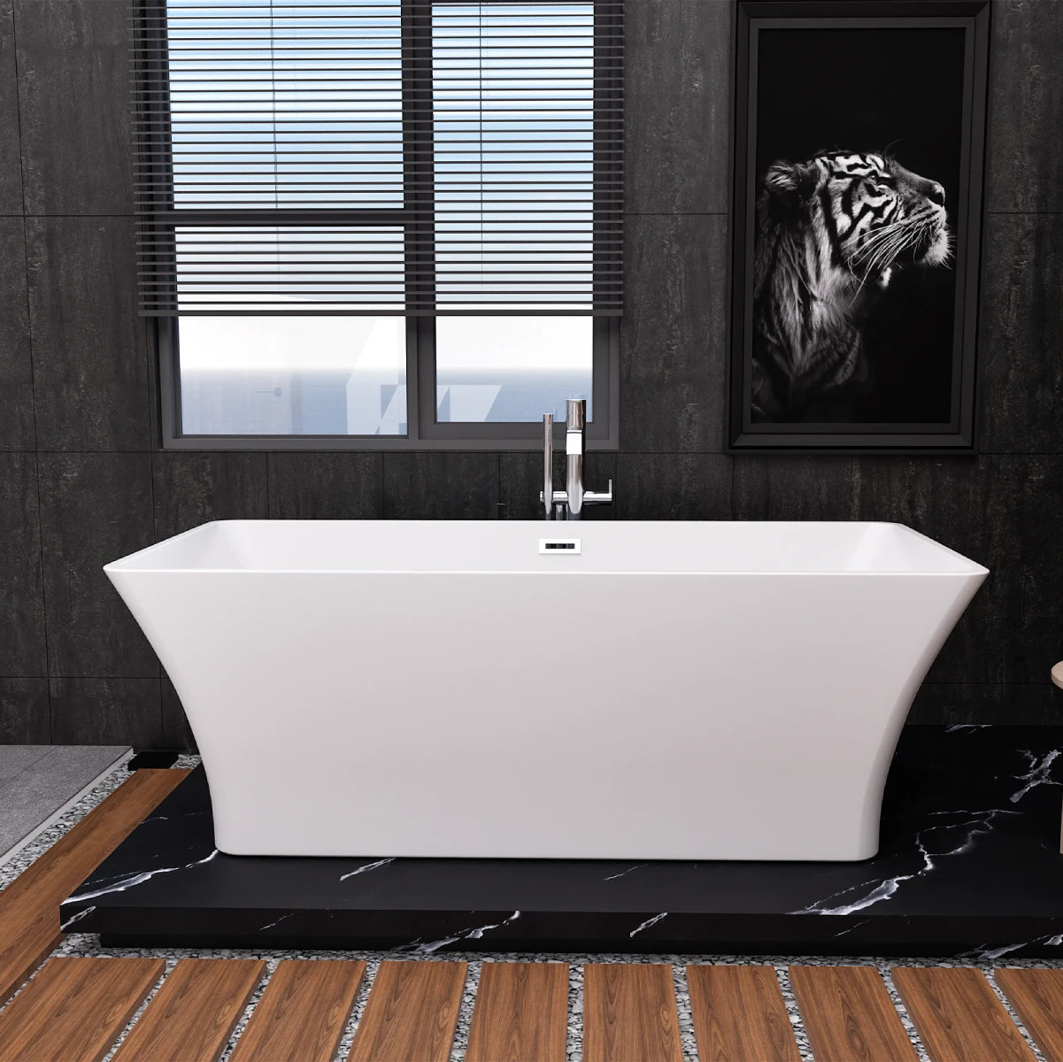 Liberty 67 in. Classic Series Acrylic Freestanding Soaking Bathtub in Glossy White with Chrome-Plated Drain Cover & Pop Up-Overflow Hole