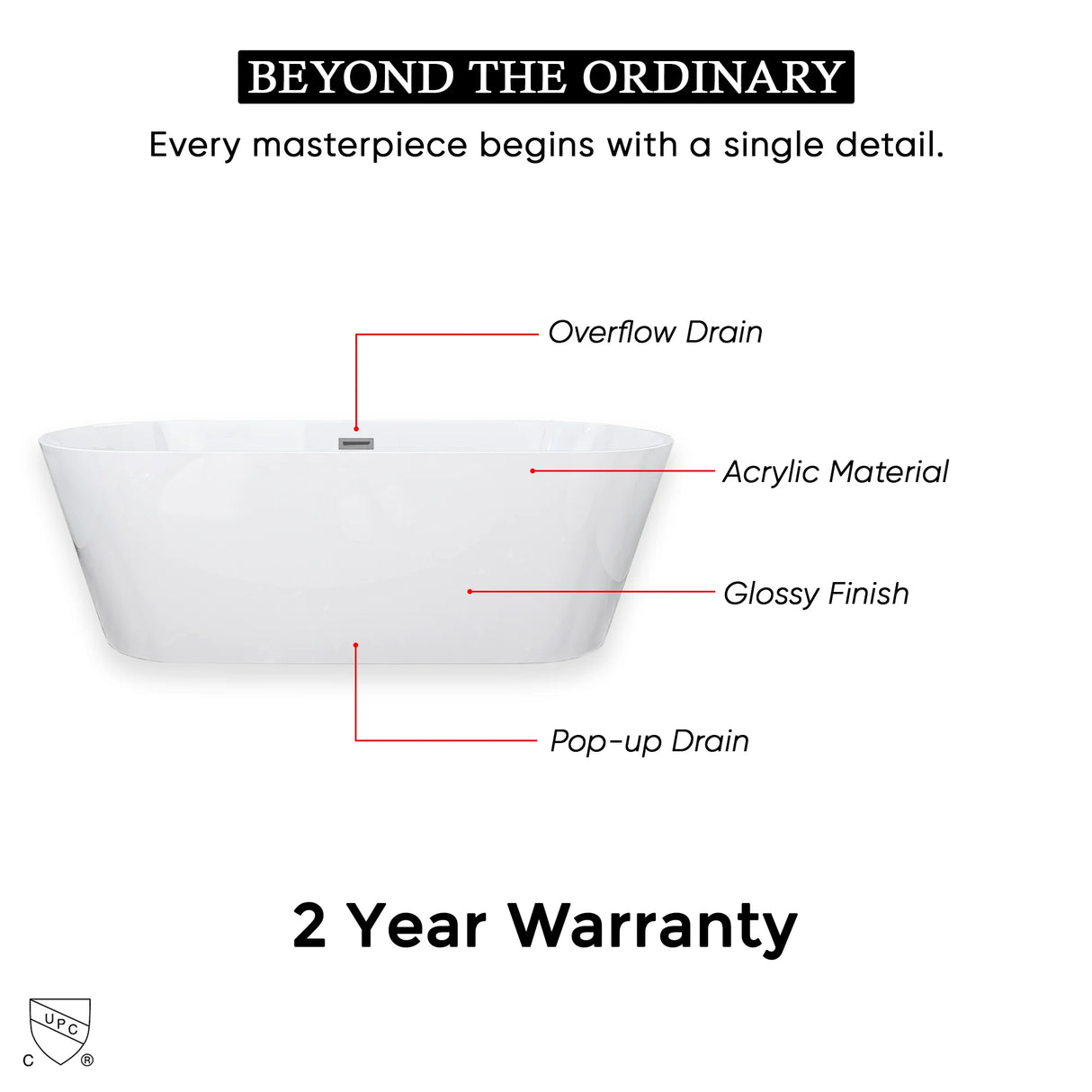 Marine 67 in. Classic Series Acrylic Freestanding Soaking Bathtub in Glossy White with Chrome-Plated Drain Cover & Pop Up-Overflow Hole