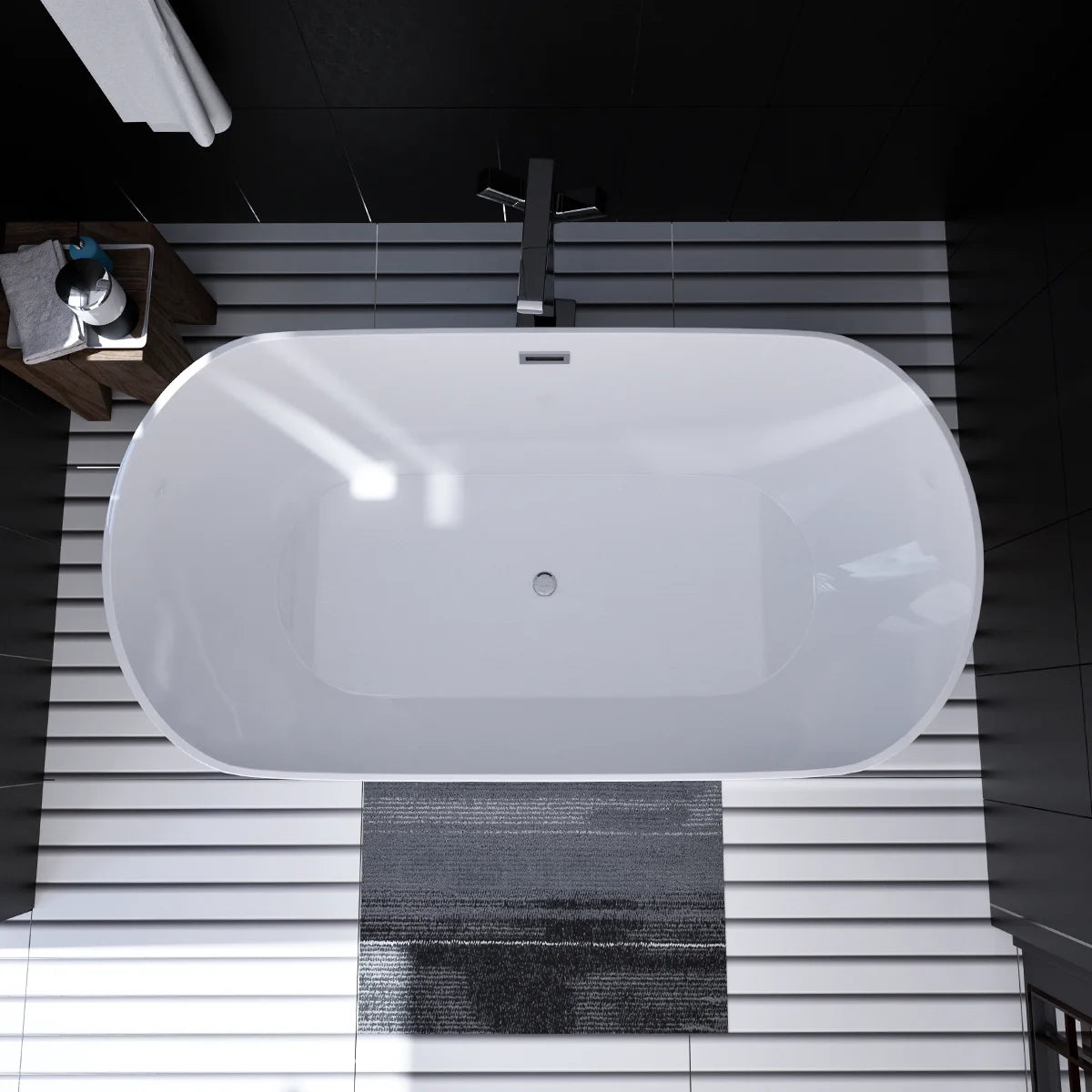 Marine 67 in. Classic Series Acrylic Freestanding Soaking Bathtub in Glossy White with Chrome-Plated Drain Cover & Pop Up-Overflow Hole